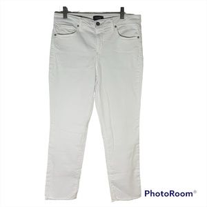 NYDJ Sheri Slim Raw Hem Ankle Jeans in White, Size 8